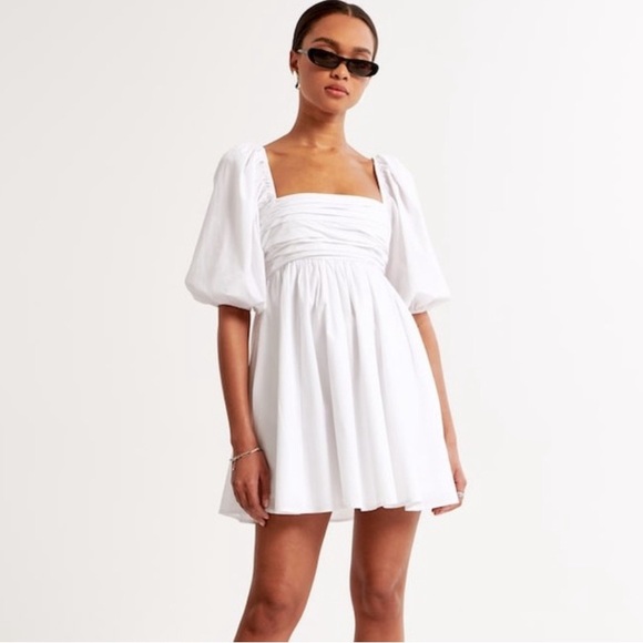 Abercrombie & Fitch Dresses & Skirts - The A&F Emerson Poplin Puff Sleeve Mini Dress in White Size XL